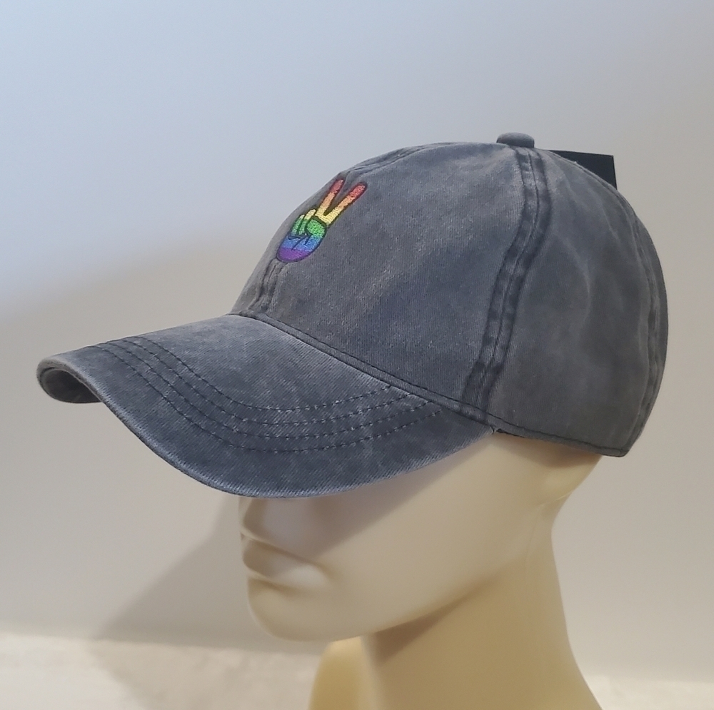 David and Young Black Washed Denim Baseball Hat Cap Peace Rainbow Pride … - Picture 2 of 12